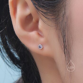 Sterling Silver Amethyst Purple Cz Bezel Internally Threaded Flat Back Earrings, 6 of 11