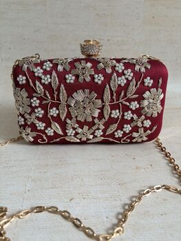 Maroon Handcrafted Rectangular Clutch Bag, 7 of 9