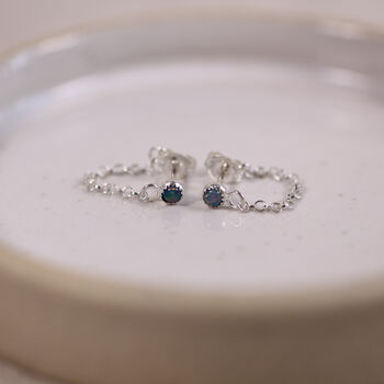 Sterling Silver Chained Birthstone Mini Studs, 4 of 5