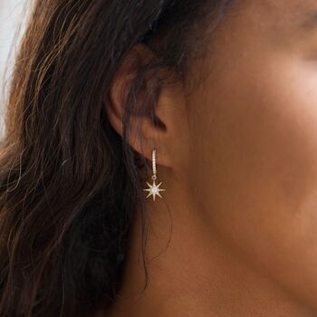 Crystal Star Huggie Hoop Earrings In Gold Plating, 2 of 8