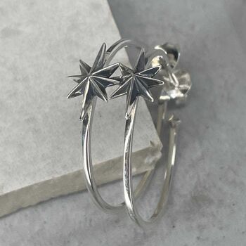 Sterling Silver North Star Hoops, 2 of 12