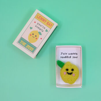 Wool Felt Lemon With Fun Message In A Matchbox, 3 of 4