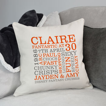 Personalised 30th Birthday Word Art Cushion, 4 of 8
