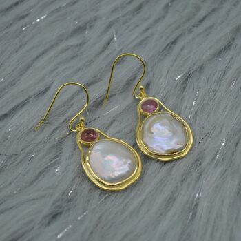 Mother Of Pearl Pink Tourmaline Silver Earrings, 3 of 9