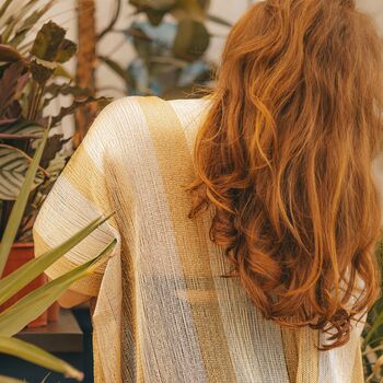 Gold Mix Viscose Metallic Kimono Beach Coverup, 3 of 4