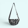 Cross Body Sling Bag | Black And White Block Print Floral Cotton, thumbnail 4 of 5