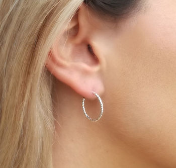 Small Faceted Silver Hoop Earrings, 2 of 6