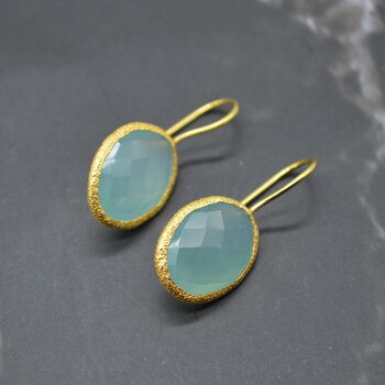Aqua Chalcedony Gold Earrings: Dangle Drop, Silver, 2 of 7