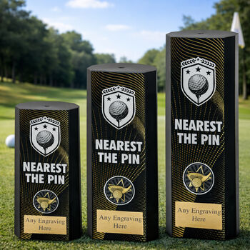 Personalised Nearest The Pin Golf Trophy – Black Column Award, 2 of 2