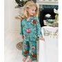 Children's Teal Exotic Flower Print Cotton Pyjamas, thumbnail 1 of 4