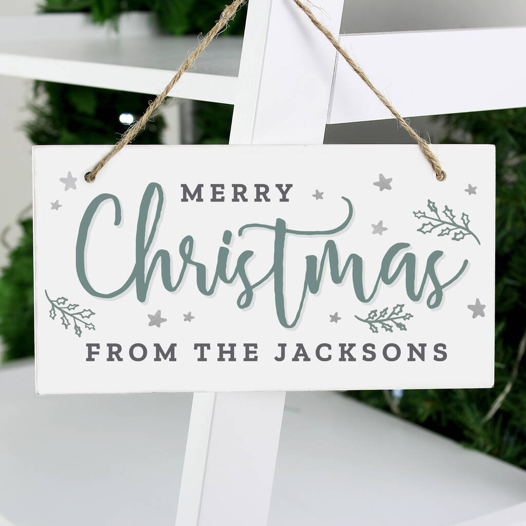 Personalised Merry Christmas White Wooden Sign By Blackdown Lifestyle