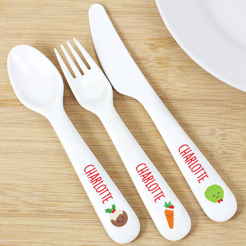 Personalised First Christmas Dinner Plastic Cutlery Set, 1 of 2