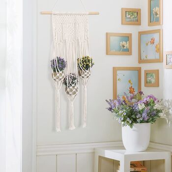 Three Pack Of Beige Macrame Plant Hangers Indoor, 3 of 7