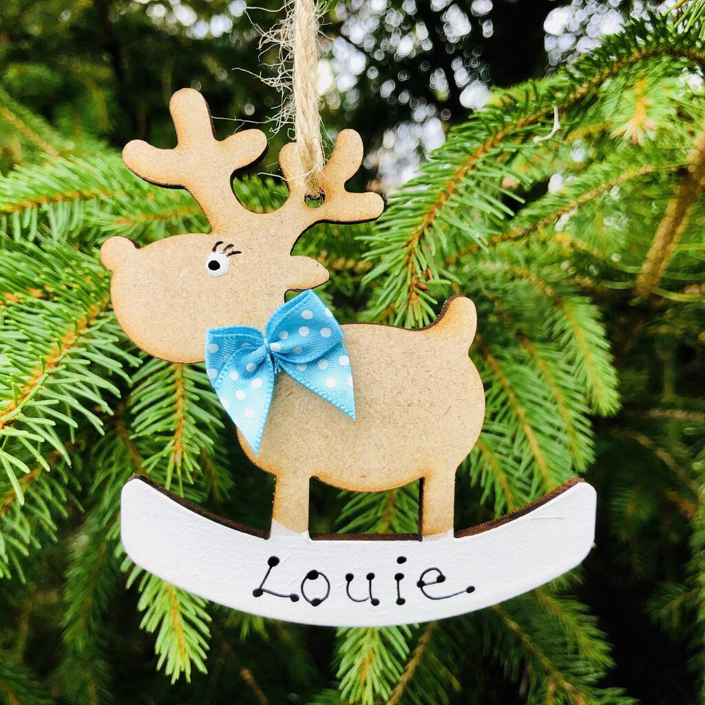 Personalised Reindeer And Bow Christmas Tree Decoration, 1 of 2