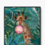Giraffe Bubblegum Jungle Tropical Art Print, thumbnail 2 of 4