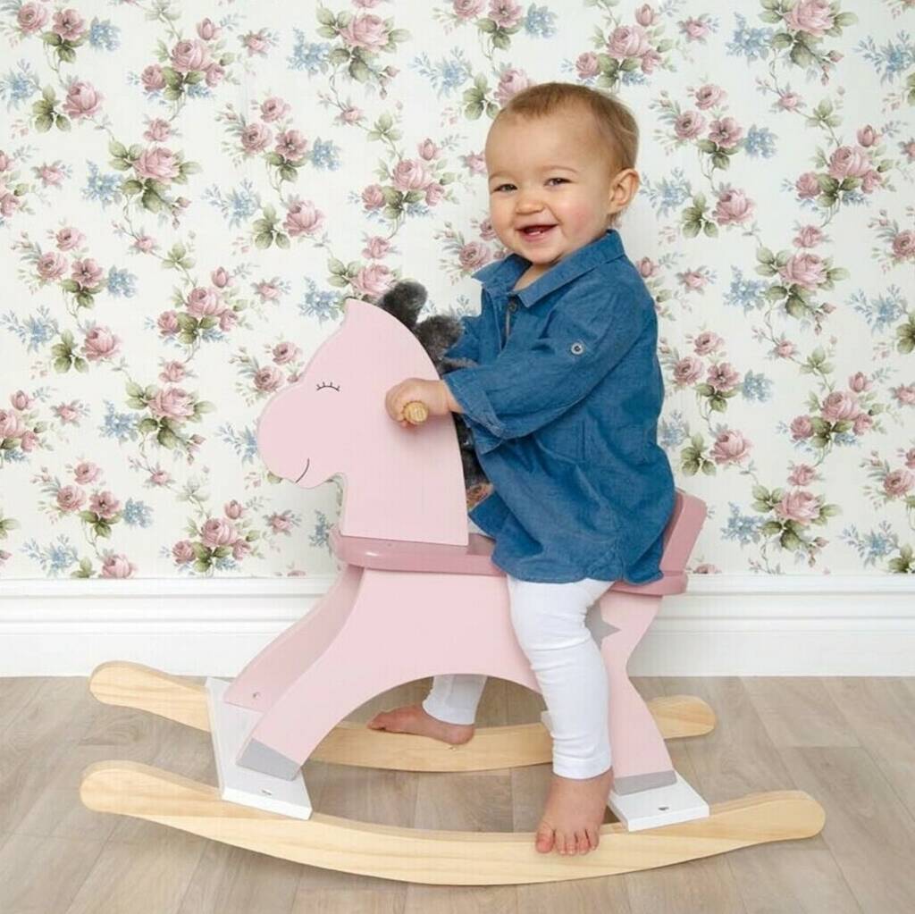 Pink Wooden Rocking Horse, 1 of 5
