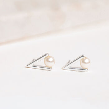 Silver Colour V Shaped Studs With Pearl Detail, 3 of 3