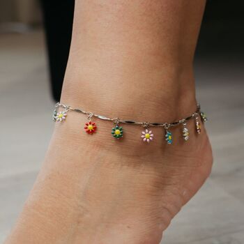 Colourful Rainbow Sun Flower Charms Summer Anklet, 2 of 5