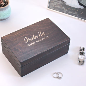 Carved Personalised Wooden Anniversary Box, 2 of 6