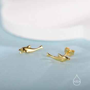 Sterling Silver Extra Tiny Dolphin Fish Stud Earrings, 6 of 12