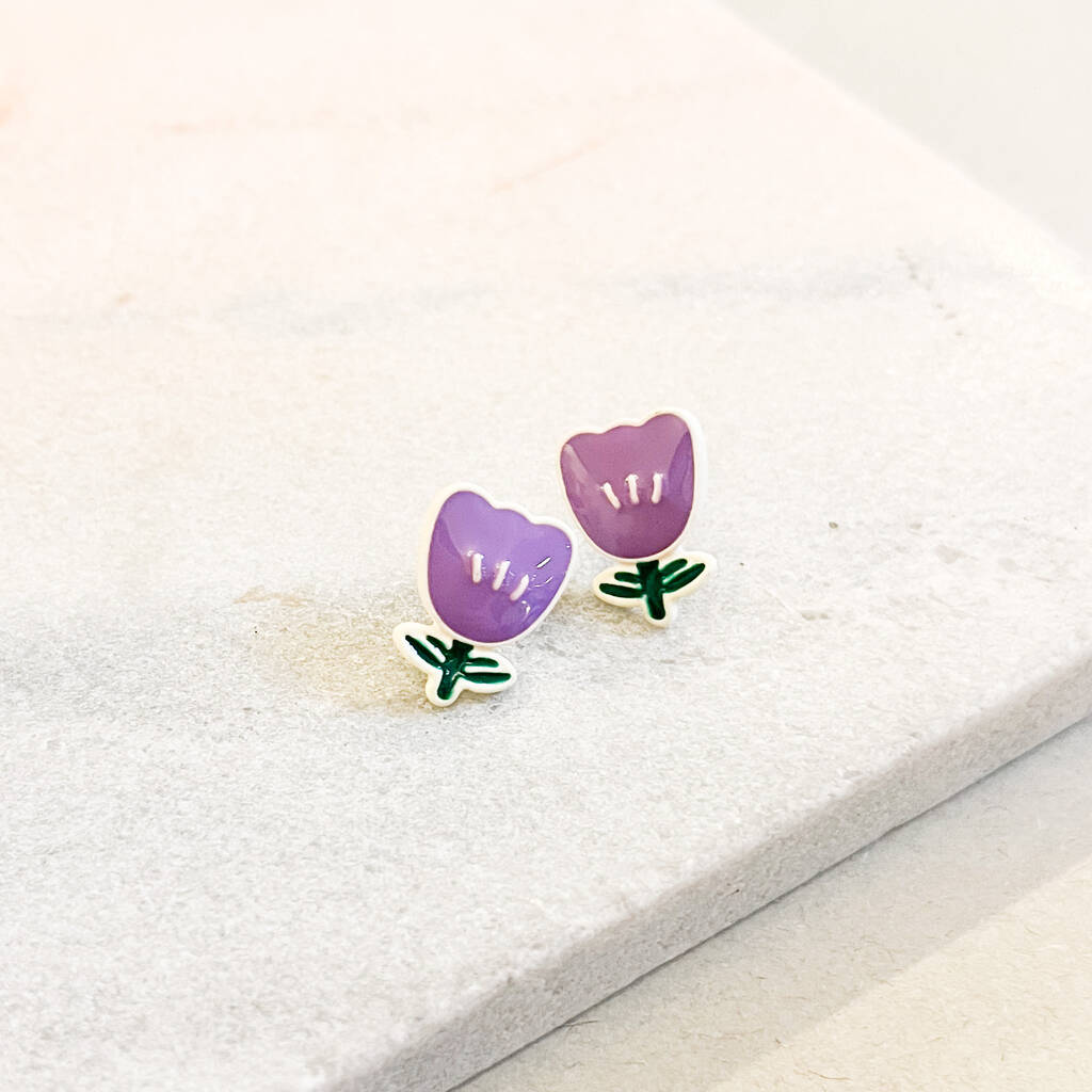 Purple Enamel Tulip Flower Stud Earrings, 1 of 1