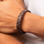 Mens Rose Gold Plated Woven Brown Leather Bracelet, thumbnail 1 of 8
