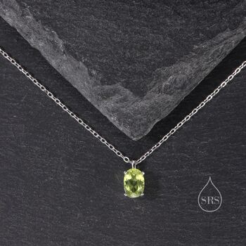 Tiny Genuine Peridot Crystal Oval Pendant Necklace, 7 of 10