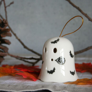 Ceramic Hanging Ghost Decoration With Bats. Halloween Ghost Boo, 3 of 6