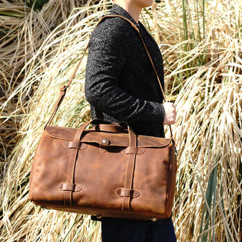 Genuine Leather Holdall With Stitched Detail, 7 of 12