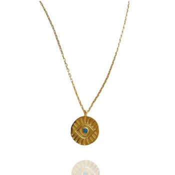 Gold Coin Evil Eye Pendant Necklace In Sterling Silver, 2 of 8