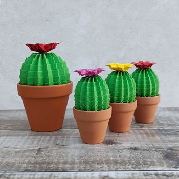 Mini Origami Paper Cactus With Colourful Paper Flower, 5 of 5