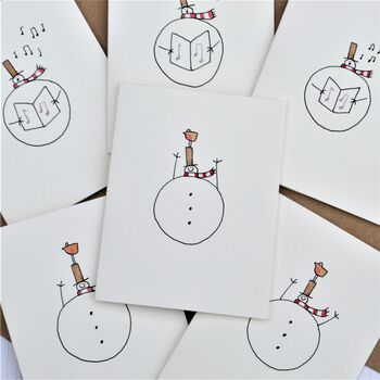 Pack Of Six Snowmen Carolling/With Robins Cards, 3 of 4