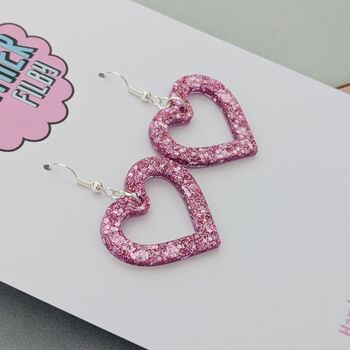 Love Heart Small Glitter Resin Earrings, 2 of 12