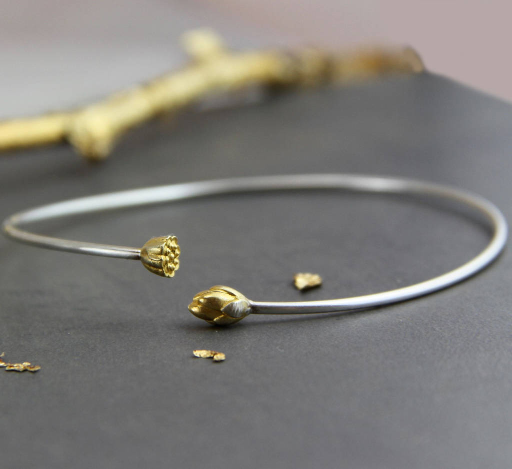 Sterling Silver Lotus Bud Open Cuff Bracelet By Gaamaa