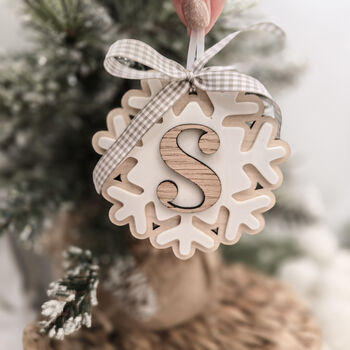 Personalised Initial Snowflake Ornament Or Stocking Tag, 2 of 7