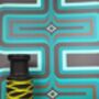 Retro Geometric Wallpaper Turquoise/ Brown, thumbnail 2 of 5