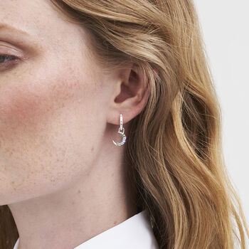 Silver Nightshade Moon Huggie Earrings, 2 of 8