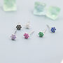 Pair Of Sterling Silver Very Tiny Cz Flower Stud Earrings, thumbnail 3 of 12