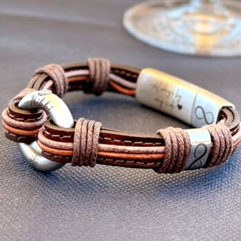 Antique Brown Flat And Round Leather Memorial Urn Bracelet For Ashes, 4 of 12