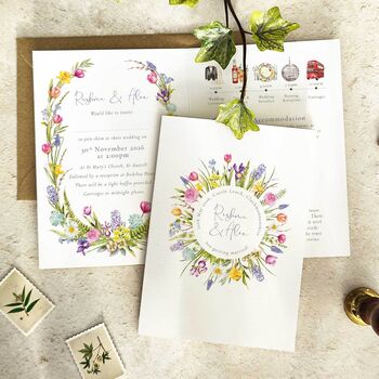 Spring Flowers Folded Wedding Invitation Suite, 4 of 11