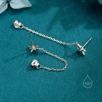 Sterling Silver Starburst Dangle Chain Stud Earrings, 3 of 12