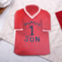 Football Number One Son Birthday Card With Blue Or Red T Shirt Design, thumbnail 4 of 8