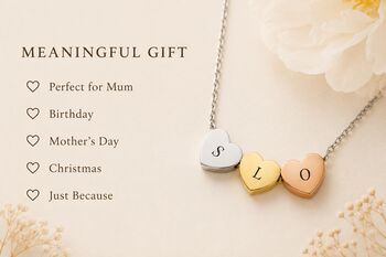 Personalise Multi Hearts Silver Gold Rose Gold Necklace Initials Engraved, 4 of 11