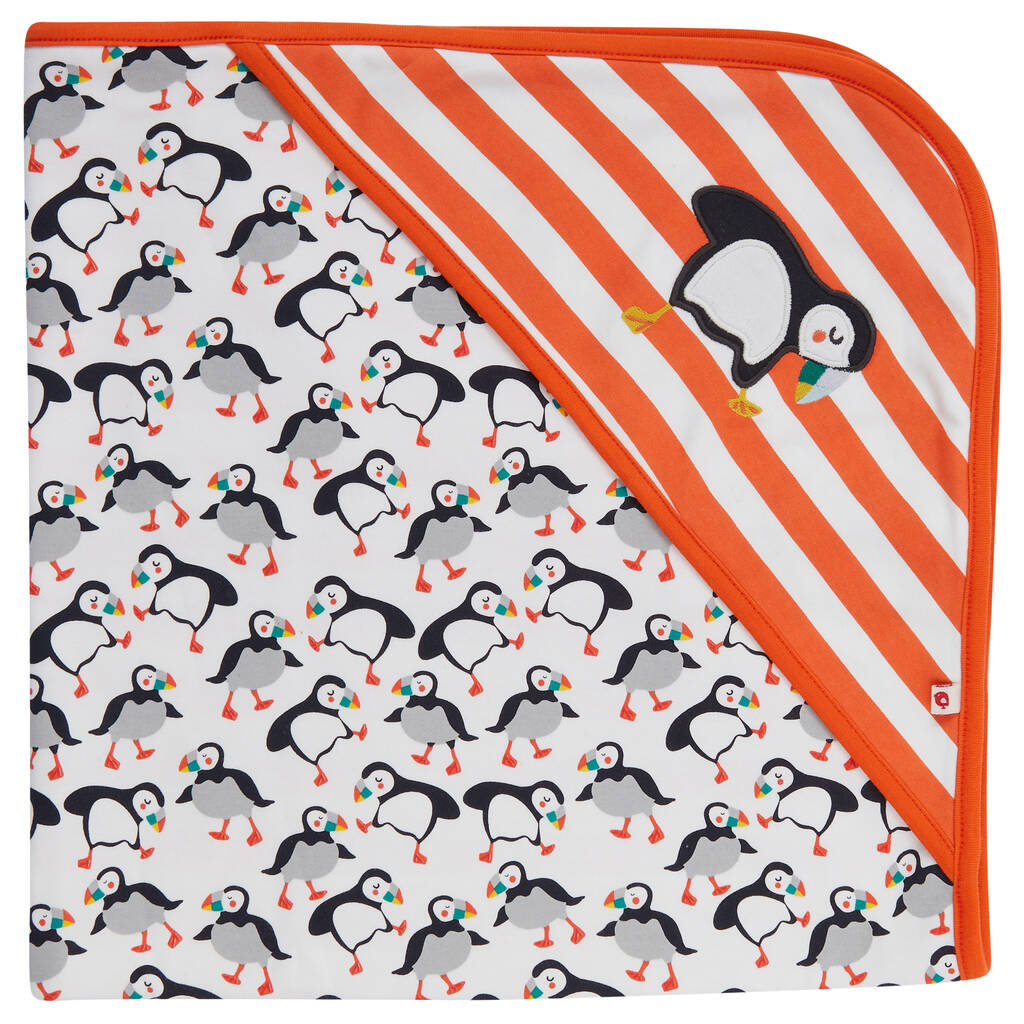 Puffin Baby Blanket With Hood | Certified Organic, 1 of 7