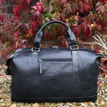 Black Buffalo Leather Travel Bag, Holdall, Gym Bag, 2 of 4