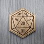 D20 Role Dice Coaster D And D Wooden Coaster, Rpg Coasters, thumbnail 1 of 5