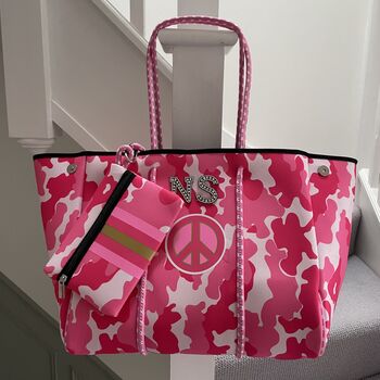 Personalised Pink Peace Camo Pink Tote Bag Set, 4 of 5