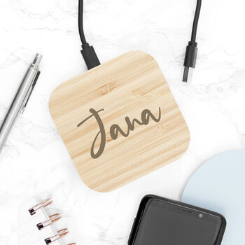 Personalised Bamboo Wireless Charger Pad, 2 of 7