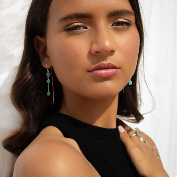 Drop In The Ocean Turquoise Silver Threader Earrings, 4 of 7