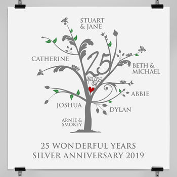 Personalised Silver Anniversary Family Tree Print, 11 of 11